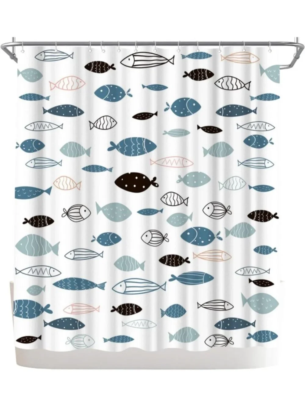 Ocean-Themed Fish Shower Curtain | Coastal Blue Bathroom Decor | Nautical Home